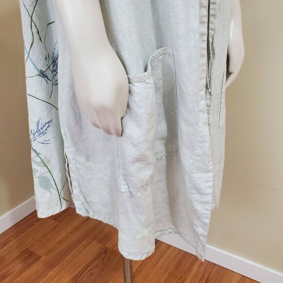 Blue Fish Size 1 Linen tie Front Tunic 5306 Contrast Cardi Dew-P Hand Printed - Picture 7 of 16